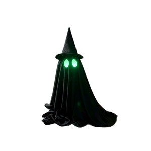 Figurine de table fantôme noir d'Halloween avec yeux verts lumineux et chapeau de sorcière, ornement de fête pour bureau - Product Image 6