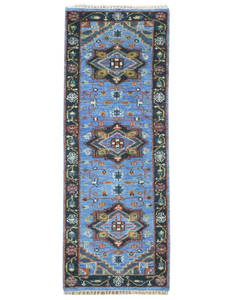 พรมขนสัตว์สีน้ำเงินทำมือ, พรมทางเดินลายเรขาคณิต, พรมปูพื้นทางเข้าแบบสั่งทำขนาดพิเศษ, พรมสำหรับห้องครัว - Product Image 6