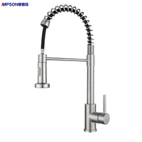 Robinet de cuisine télescopique anti-éclaboussures en acier inoxydable 304 brossé avec douchette céramique à ressort pour eau chaude/froide, idéal pour le commerce international