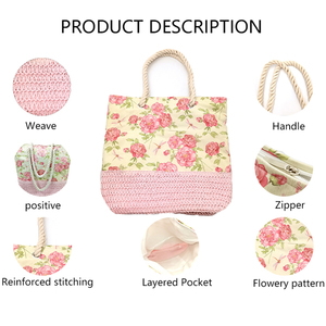 Sac fourre-tout léger et écologique <span class=keywords><strong>en</strong></span> toile de coton avec poignées <span class=keywords><strong>en</strong></span> corde, imprimé floral, grande capacité, idéal pour la plage et les vacances (3093 L) - Product Image 2