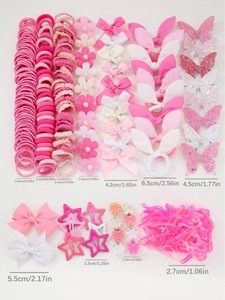 Combinaisons multiples de pinces à cheveux et d'élastiques à cheveux, série rose, style mignon et doux, accessoires pour cheveux de fille, bijoux de mode en gros - Product Image 4