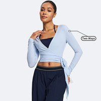 Haut de yoga actif à nouer, coupe ajustée, doux pour la peau, 90% nylon 10% élasthanne, décontracté, ruban de gaze, manches longues