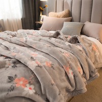 Selimut Lempar Raschel Flanel Bermotif Bunga, Selimut Tebal Hangat dan Lembut dengan Tekstur Plush untuk Rumah, Kantor, Asrama, Hadiah, Grosir