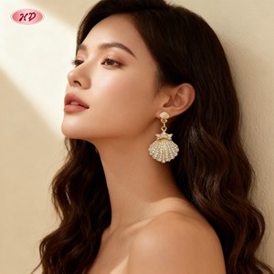 Đồ trang sức hengdian cao chi phí-hiệu quả AAA Zircon vỏ thả Bông tai Stud Brass 18K mạ vàng unisex Quà Tặng thời trang cổ điển - Product Image 5