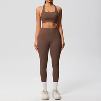 Set Yoga Grosir 2 Potong Bra Olahraga Tali Belakang Legging Pinggang Tinggi Pengangkat Bokong Cepat Kering Bernapas Pakaian Olahraga Aktif untuk Gym