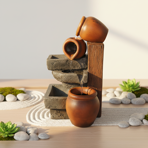 น้ำพุเรซิ่นทำมือสุดหรู ใช้พลังงานแสงอาทิตย์ แบบหลายชั้น วางบนโต๊ะ พร้อมไฟ LED ตกแต่งสไตล์เรียบง่าย สำหรับตกแต่งภายในและภายนอก - Product Image 2