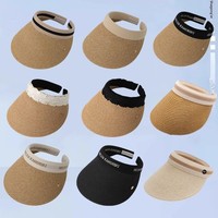 Chapeau Visière en Herbe Naturelle Tressée Nouveau Modèle d'Été pour Femme Protection Solaire Anti-UV Grand Bord Couvrant le Visage Chapeau de Soleil d'Extérieur