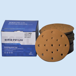 Papel de lija seco de 6 pulgadas, papel de lija de terciopelo con respaldo de arena amarilla, pulido de coche, disco abrasivo flocado, 17 agujeros, 15 agujeros, 6 agujeros para - Product Image 5
