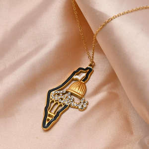 Collar de Moda con Colgante de Acero Inoxidable con Mapa de Palestina 2026, Mezquita, Zirconia, Islámico, Musulmán, Árabe, Joyería Nueva para Mujer, Venta al por Mayor - Product Image 4