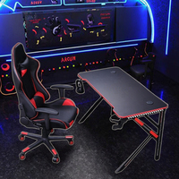 Ensemble Chaise et Table de Gaming Haut de Gamme en Métal et MDF, Grande Taille, avec Éclairage RGB Réglable, Extensible, et Support Casque pour Bureau