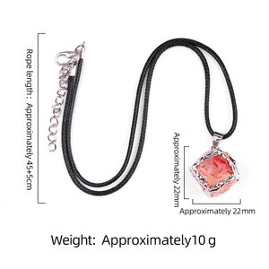 真鍮アメジストスクエアクリスタルチャーム、アンティーク銅メッキベゼル付きマジックブロックペンダントネックレスジュエリーコードロープ、男女兼用 - Product Image 3