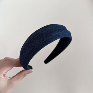 Nouveau Bandeau Rétro Minimaliste en Denim Bleu, Large et Convexe, en Tissu, pour Femme, Accessoire Cheveux Vintage et Élégant - Product Image 4