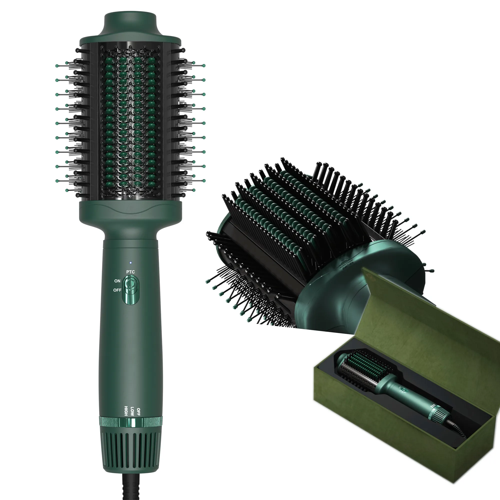 Drop-Shipping Brosse sèche-cheveux professionnelle PTC Brosse à volume d'air chaud Brosse sèche-cheveux Peigne à lisser Brosse à cheveux bouclés Vert