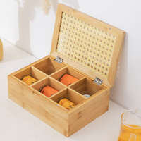 Boîte à compartiments en bambou avec couvercle pour bijoux, artisanat, thé, boîte de rangement avec couvercle rabattable, organisateur de sachets de thé en bambou