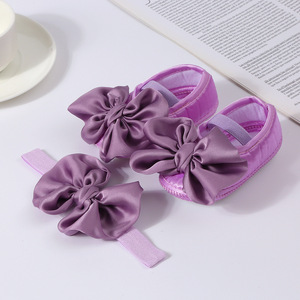 Bé gái rắn màu giày + hairband đặt trẻ mới biết đi giày với đế mềm và lớn Bowknot chống trượt - Product Image 4