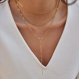 قلادة عصرية للنساء مطلية بالذهب عيار 18 قيراط، سلسلة على شكل حرف Y بثلاث طبقات متعددة، قلادة خانقة أنيقة - Product Image 1
