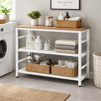 Étagère de rangement de cuisine avec étagères, organisateur moderne en bois avec cadre blanc, support pour micro-ondes et appareils électroménagers