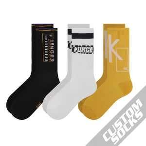 Kaus kaki kustom bernapas katun desain pria kaus kaki kualitas tinggi Logo kustom kaus kaki pria