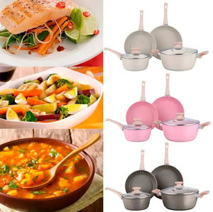 Modern <b>Ceramic</b> Marble Coated 6-Piece Pot <b>Pan</b> Glass Lids Bakelite Handles Non-Stick Aluminum Cookware Set Induction Compatible - Product Image 3