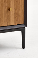 Commode haute moderne en pin recyclé à 5 tiroirs, meuble de rangement étroit avec façades en bois linéaires