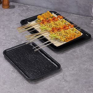 Black Rectangular Melamine Stone Pattern <b>Grilling</b> Tray For Beef Lamb Serving - Product Image 4