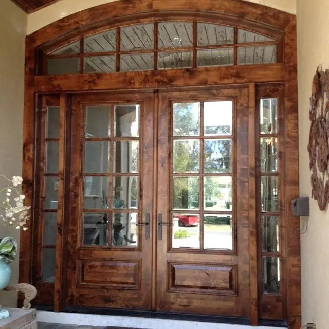 Наружная основная двойная дверь с аркой, дизайнерская деревянная дверь из массива ореха для дома