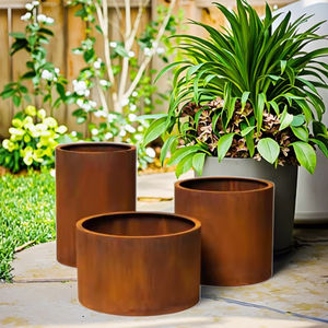 Jardinière ronde <span class=keywords><strong>en</strong></span> acier corten avec trous de drainage pour l'extérieur, grands pots de fleurs pour terrasse et cour - Product Image 6
