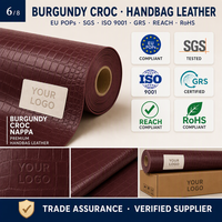 Cuir synthétique PU tricoté gaufré crocodile rouge bordeaux de luxe, imperméable, 1,2 mm, pour la fabrication de sacs, matière première d'usine du Bangladesh, conforme aux normes UE POPs