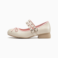Chaussures Mary Jane pour femmes, bout rond, talon épais, en PU, double bride, nœud, logo personnalisé, faible MOQ, vente en gros pour usage décontracté – Fabrication OEM/ODM