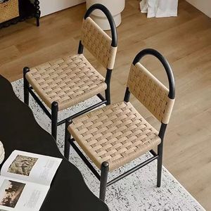 French Vintage Vivian <b>Dining</b> <b>Chair</b> Rope Woven Solid Wood Backrest Adult <b>Dining</b> Room Leisure <b>Chair</b> - Product Image 2