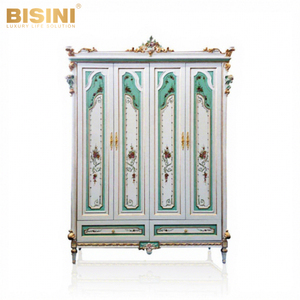 Armoire autoportante de style <span class=keywords><strong>vintage</strong></span> à 4 portes, motifs floraux peints à la main, en bois massif, pour dressing de luxe ou dressing intégré - Product Image 1