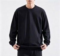T-shirt à manches longues pour homme en coton 220 g/m², col rond, poignets côtelés, ourlet droit, uni, pour le quotidien, à superposer, t-shirt vierge