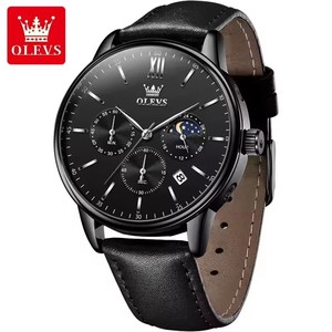 2922 New Chronograph Quartz Watches for Men Moon Phase Calendar Leather Men's Watch Original Waterproof Fashion Hand <b>Clock</b> - Product Image 6