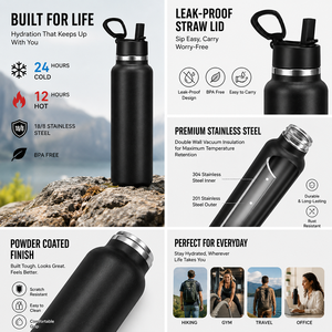 Bouteille d'eau sportive pour le cyclisme, en acier inoxydable isolé, à large ouverture, avec logo personnalisé, compatible avec le porte-bidon de vélo, 18 oz, 25 oz - Product Image 4