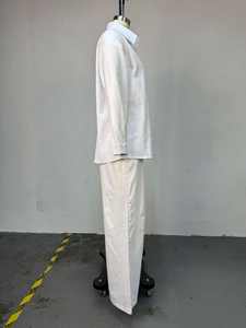 Witte 2-delige damesset - Langarm overhemd met knopen & wijde broek - Afrikaanse kleding Sehe Fashion - Product Image 6