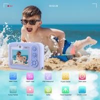 Appareil photo portable étanche pour enfants avec écran 2,4 pouces grand angle 180°, jeux vidéo Full HD et musique pour utilisation en extérieur