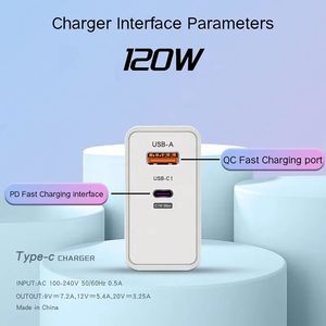 120W GaN Dual <b>USB</b>-A Type <b>C</b> Wall Charger Quick Charge 2 Ports QC 3.0 PD <b>USB</b> <b>C</b> Fast <b>Charging</b> Mobile Phone Power Adapter - Product Image 3