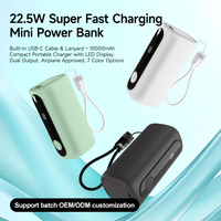 Mini batterie externe étanche de voyage 10000mAh PD22.5W à charge rapide, batterie Li-Polymère avec affichage LED pour téléphone, idéale pour l'extérieur