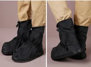 Penutup sepatu Anti selip pria, PVC luar ruangan ritsleting atas lutut, dapat digunakan kembali