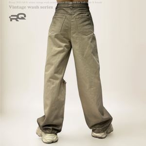 Jeans de Mujer Estilo Americano de Cintura Alta, Pantalones Largos Ajustados de Pierna Recta con Diseño Rasgado, Color Sólido, Estilo Urbano, Spice Girl, Invierno - Product Image 3