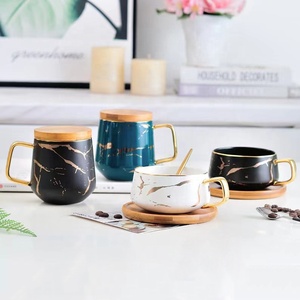 Tazza e piattino da tè in marmo nordico oro tazze da caffè <span class=keywords><strong>Vintage</strong></span> in ceramica al latte <span class=keywords><strong>Set</strong></span> da tè pomeridiano all'ingrosso con coperchio in legno - Product Image 1