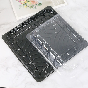 Venta al por mayor 10 pulgadas supermercado plástico transparente cuadrado plano pastel cajas contenedor negro desechable Sushi caja de embalaje - Product Image 5