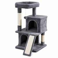 Arbre à chat double en sisal avec rampe à gratter et condo en peluche, gain de place, par le fabricant
