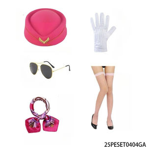 PESENAR Rose Stewardess Cosplay Set Abzeichen, Hut, weiße Handschuhe, Sonnenbrille, Schal, Themenparty-Outfit - Product Image 3
