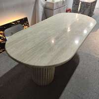 Modernes Luxuriöses Natürliches Ovales Travertin-Esstisch-Set Modernes Design Wohnzimmermöbel Marmor-Esstisch-Set für 8 Personen