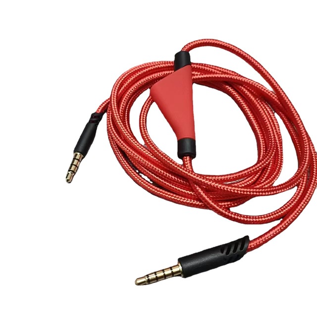 Silent Braided Audio Cable for  Astro A10 A30 A40 A40TR A50 Gaming Headset Cable with Buttons 2 Meters Weaved Red 3.5mm