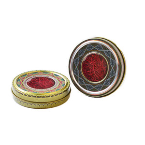 Wholesale Recyclable Stock Small 1g 3g Round Skylight Custom Saffron Tin Box