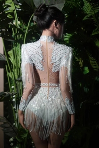 Combinaison de danse de compétition pour fille, nouvelle collection 2025, design tendance, strass, pour la danse latine - Product Image 3