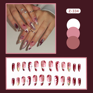 24 faux ongles à presser, motif floral bleu pailleté, strass, forme amande, imprimé léopard français, réutilisables, pour manucure DIY, idéal pour les fêtes - Product Image 2