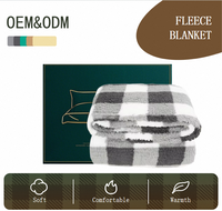 Plaid en polaire tricoté personnalisé OEM ODM, quatre saisons, 100% polyester, doux, noir et blanc à carreaux, décoratif